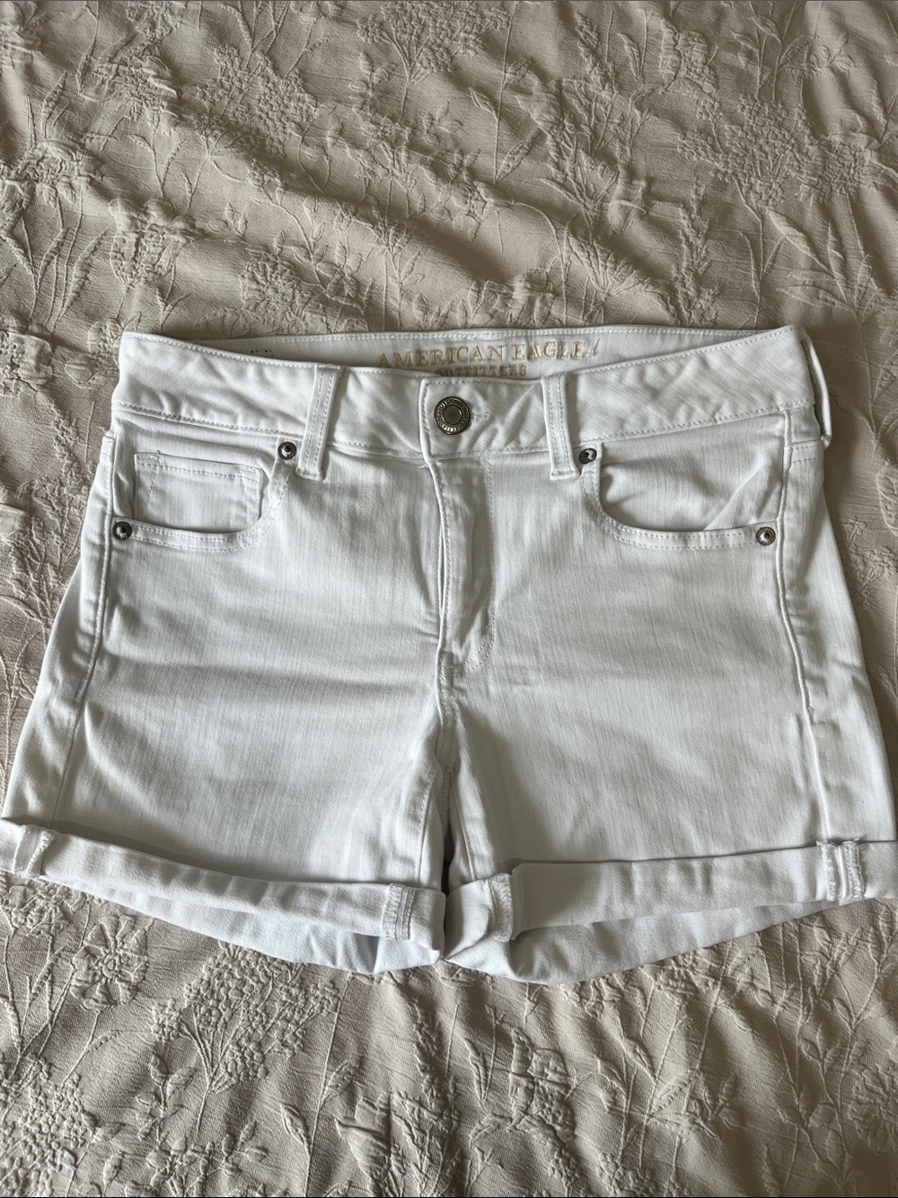 American Eagle Outfitters White Cuffed Denim Shorts - Clean Classic
